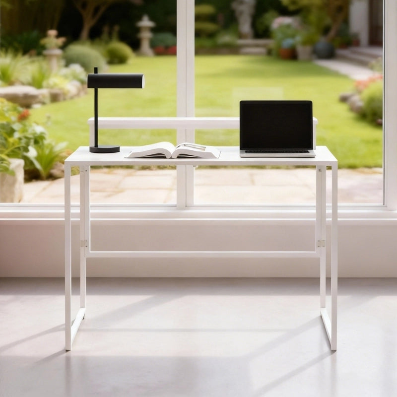 Scrivania pieghevole compatta con supporto monitor, 100 x 48 x 87,5 cm, bianca