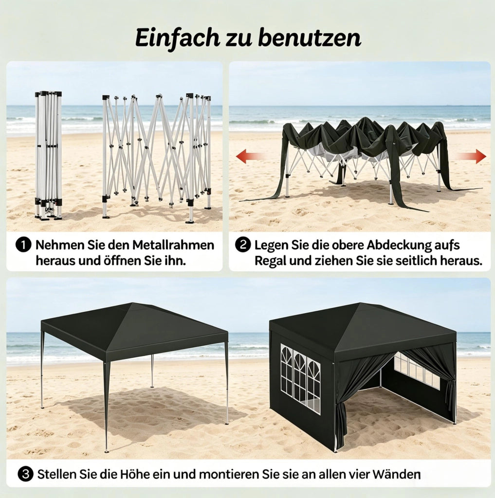 Gazebo pieghevole 3 x 3 m grigio con telo 210D e altezza regolabile