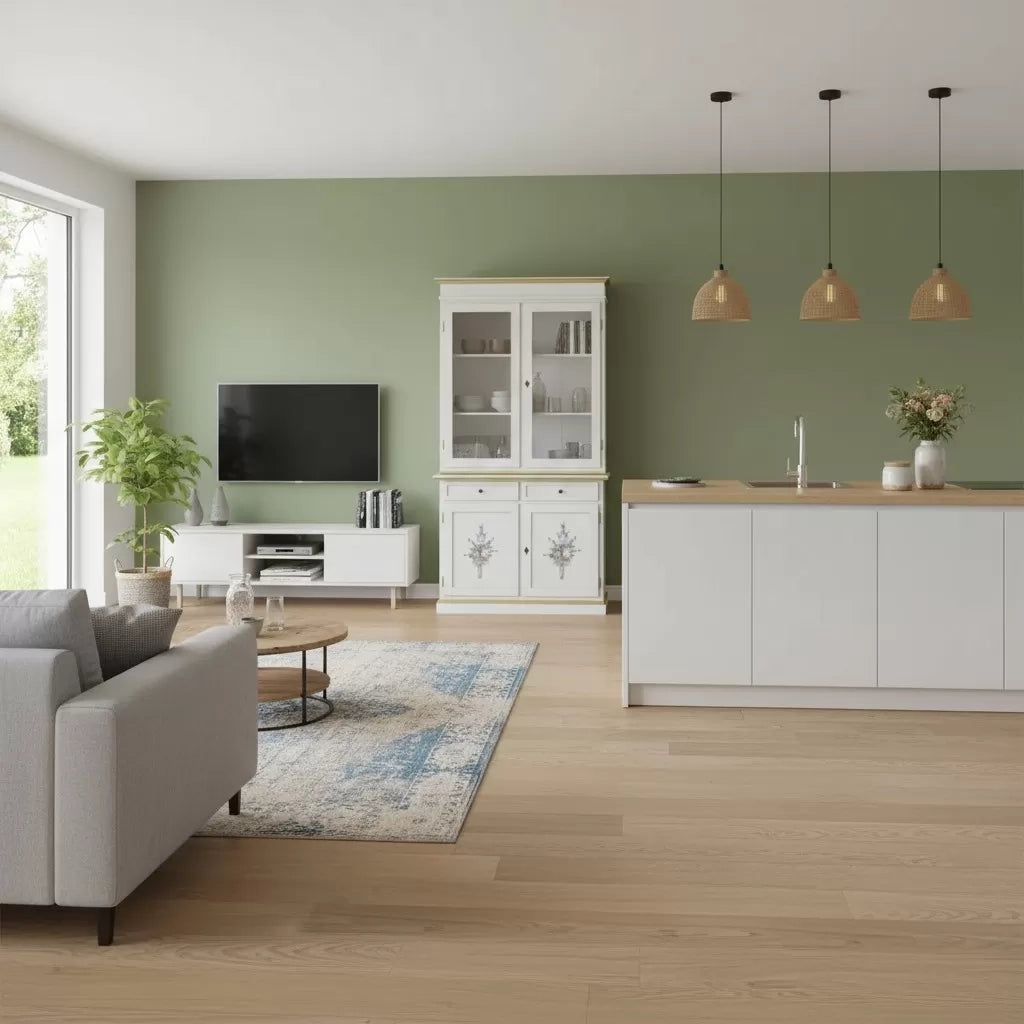Cristalliera 2 porte shabby legno bianco decorata filo oro 105x42x206 - Mobili 2G