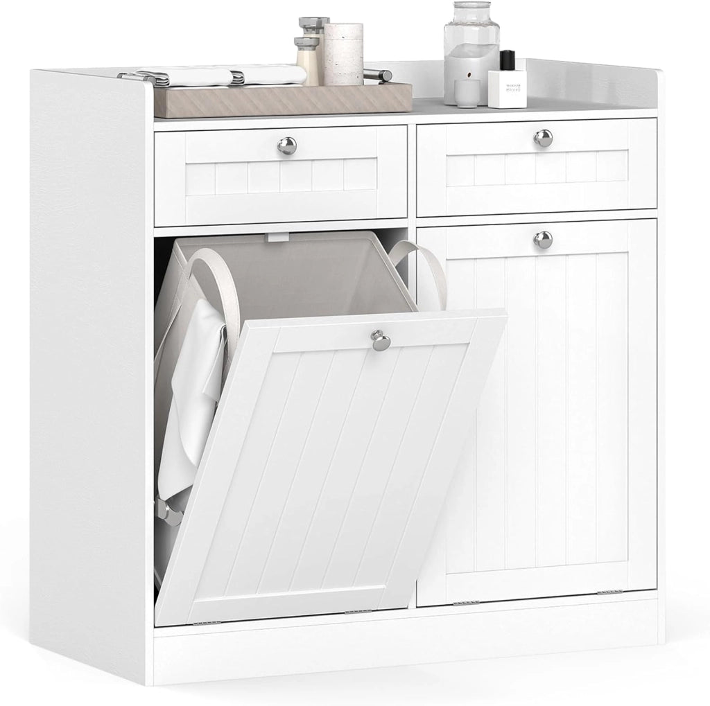 Armadietto da bagno con cesto per la biancheria, armadio da bagno con 2 cassetti e 2 sacchetti per la biancheria rimovibili, armadietto per il soggiorno e il bagno (79 x 40 x 80 cm)