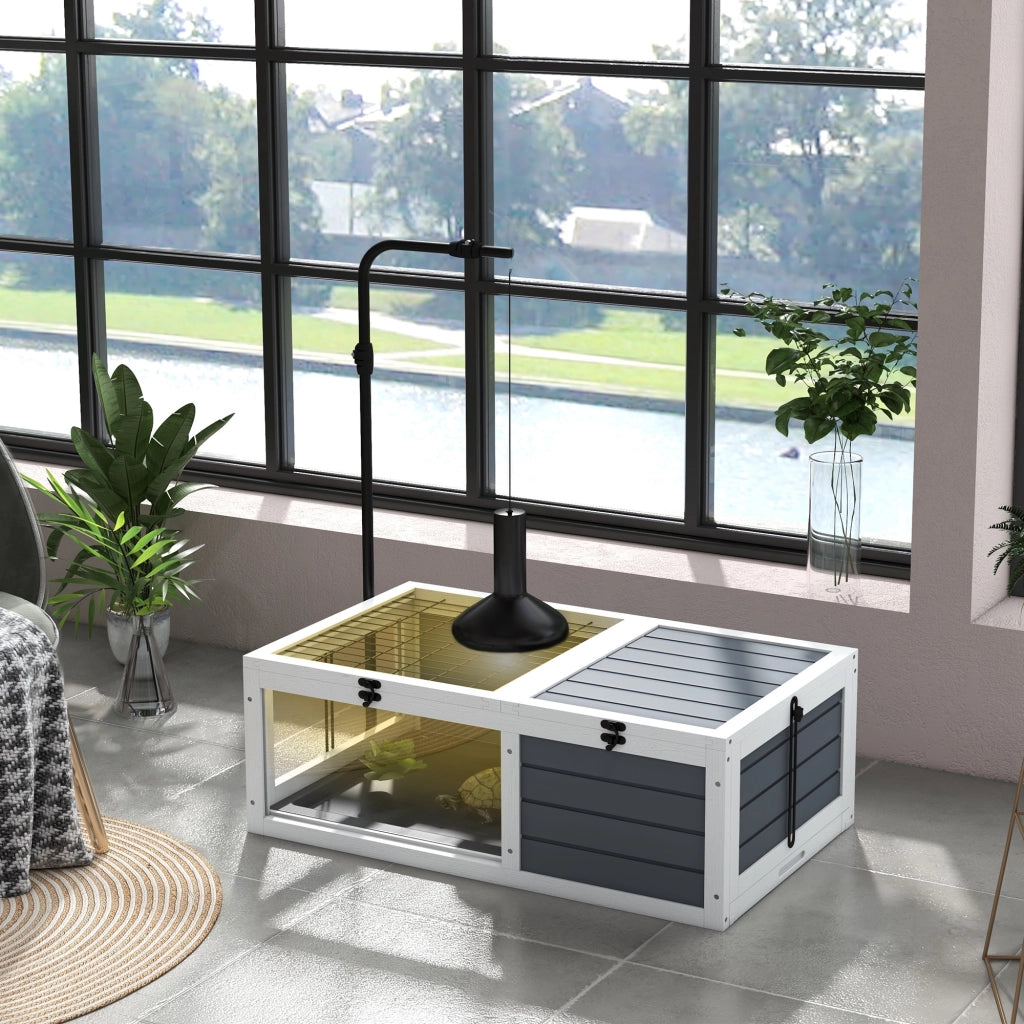 Recinto per Tartarughe e Piccoli Animali ¨C Xylo ¨C Grigio 81x48x31,5 cm con Supporto Lampada