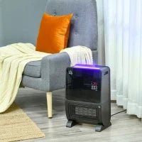 Stufa Elettrica 2in1 con Umidificatore, Luce LED 3 Colori, Timer e Telecomando, 33x21x49.5 cm, Nero