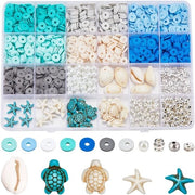 Kit di perle ocean per gioielleria 1240 pezzi con perle di argilla blu, tartarughe marine, stelle marine e perle per adulti e donne