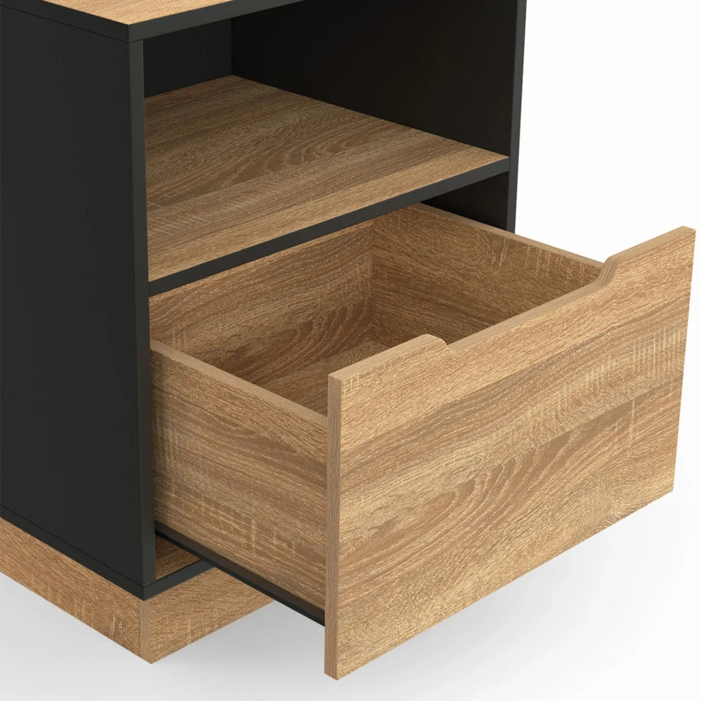 IDMarket - Set di 2 comodini a 1 cassetto OXANA con nicchia in faggio e nero