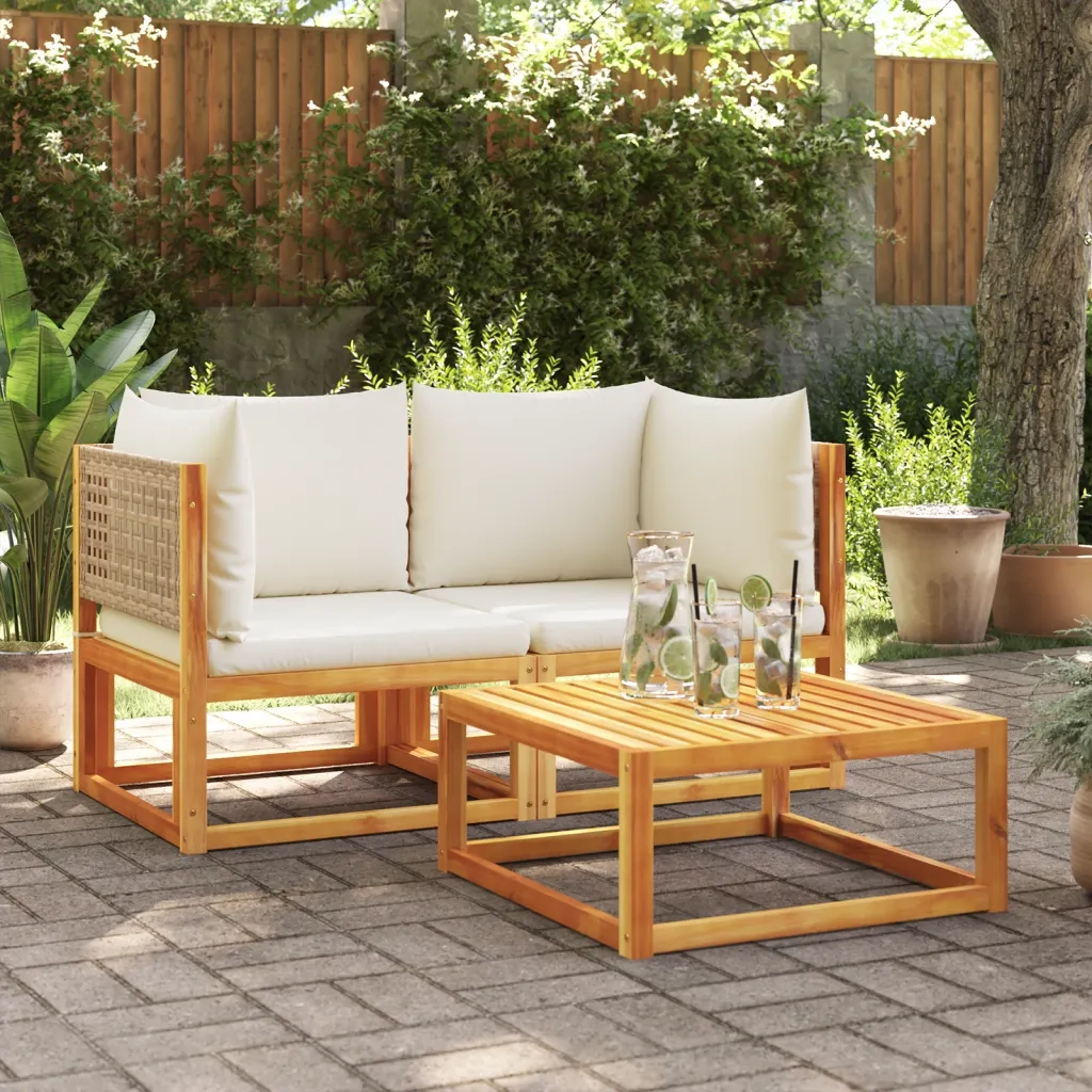 vidaXL Divani da Giardino Angolari con Cuscini 2 pz in Legno di Acacia e Rattan