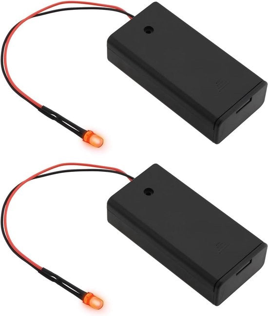 Set di 2 pezzi allarme LED a LED a 5 mm rosso con contenitore per batterie pre-cablati - per auto, barche, garage motore - batterie AA - non inclusa.