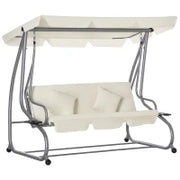 Dondolo Letto da Giardino 3 Posti con Tetto Regolabile e 2 Portabicchieri, 200x120x164 cm, Crema