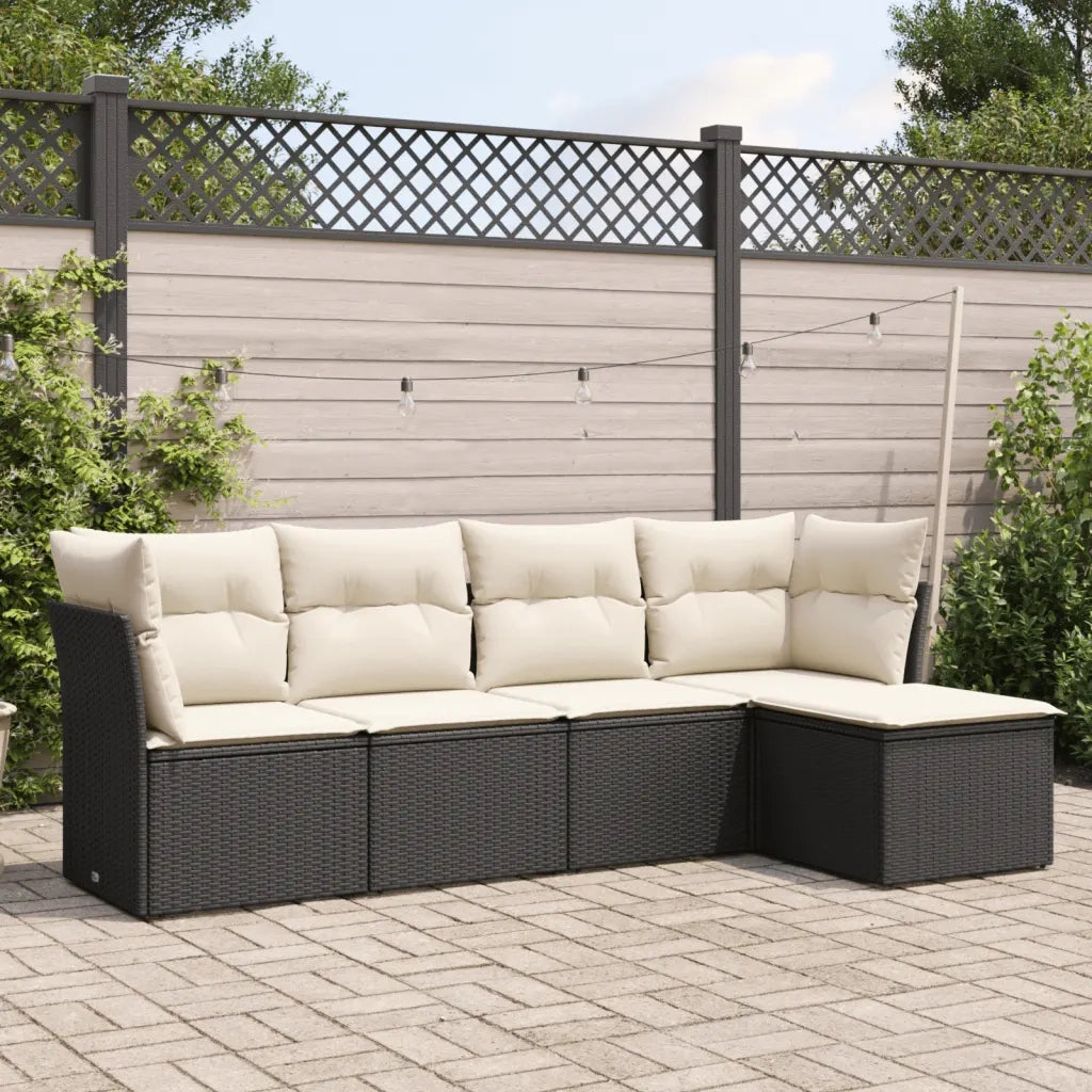 Set Divani da Giardino 5 pz | Set Salotto da Giardino con Cuscini in Polyrattan Nero