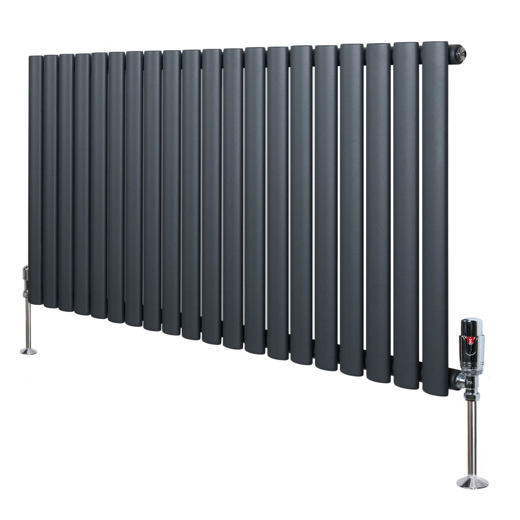 Radiatore Orizzontale Ovale 600x1200mm Grigio Antracite con Valvole TRV