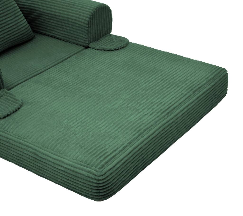Poltrona letto singola convertibile in velluto a coste verde, divano letto 2 in 1 salvaspazio con cuscino