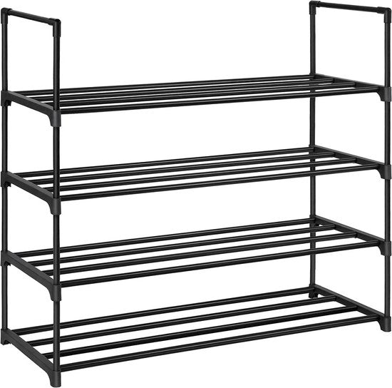 Sistema di conservazione per scarpe 2 livelli - Organizzatore di scarpe nero - Pannelli di conservazione per scarpe metallici - Cassetti di conservazione per scarpe in plastica - Dimensioni 30 cm x 92 cm x 74 cm - Capacità massima di 40 kg