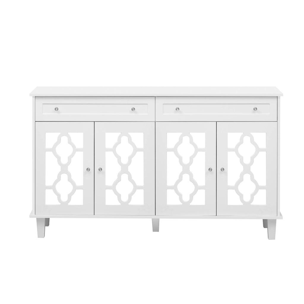 Credenza con 4 Ante a Specchio; 2 Cassetti e Ripiani Regolabili; Stile Moderno; in MDF; 140??40??83 cm; Bianco