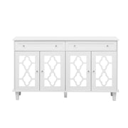 Credenza con 4 Ante a Specchio; 2 Cassetti e Ripiani Regolabili; Stile Moderno; in MDF; 140??40??83 cm; Bianco