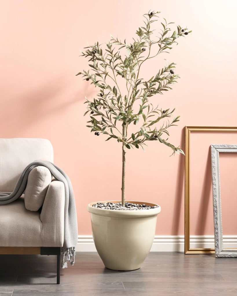 Vaso per piante Solido Beige Chiaro Pietra Miscela Poliresina Opaco Resistente all'esterno Rotondo ⌀ 49 cm