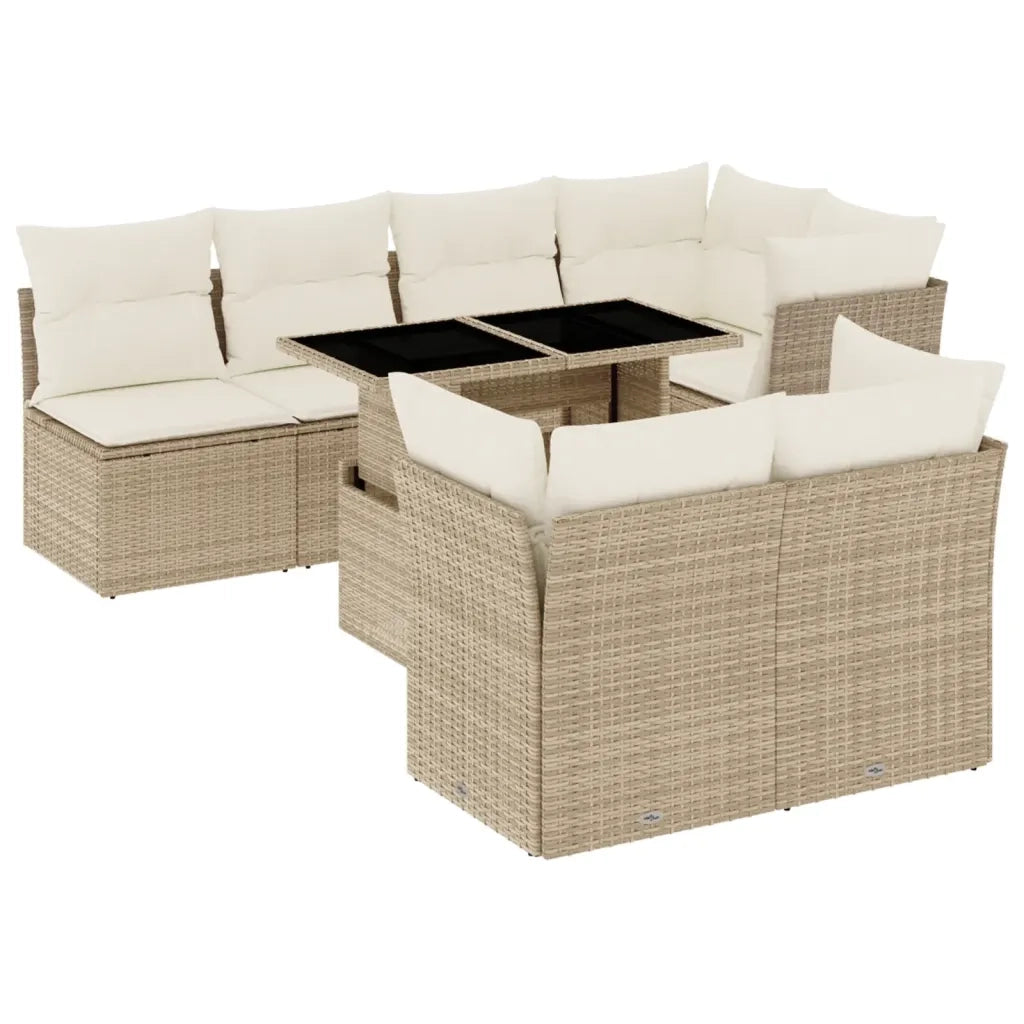Set Divano da Giardino 8 pz con Cuscini Beige in Polyrattan