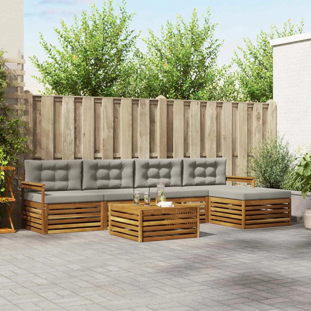 Set di divani da esterno 6 pcs Grigio Naturale e Chiaro