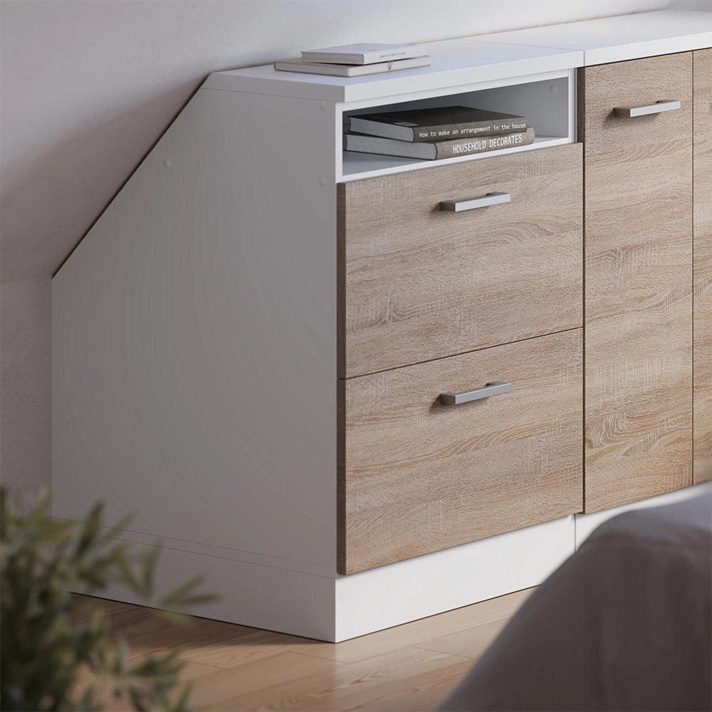 Mobile cucina sottotetto R-Line Sonoma/Bianco 60 cm con 2 cassetti, carcassa 60 cm profondità Vicco