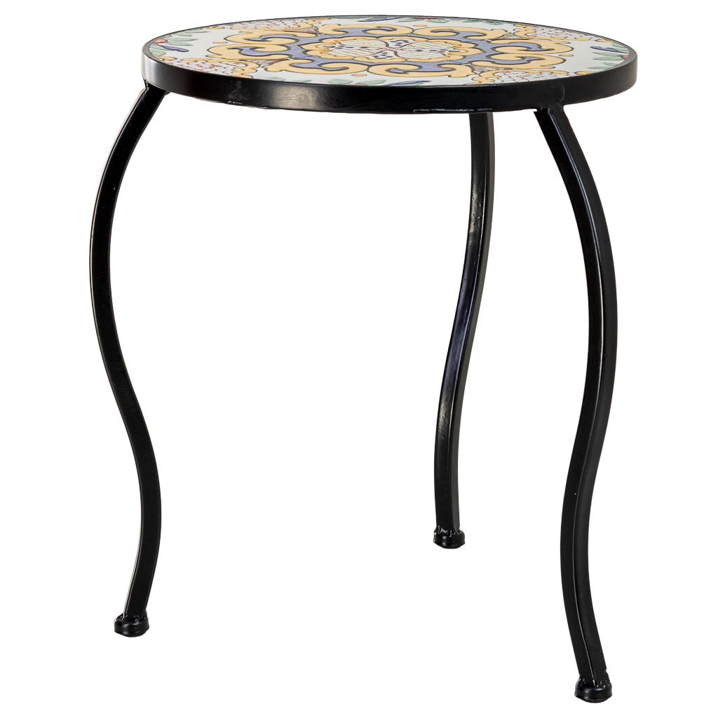 Set di 3 supporti, mosaico Giallo e ferro battuto, 33x33x37h-28x28x33h