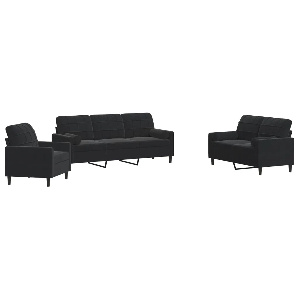 vidaXL Set di Divani 3 pz con Cuscini e Rinforzi Nero in Velluto