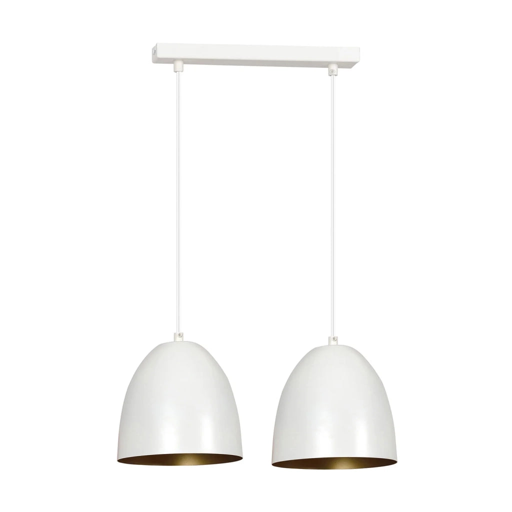 Lampadario 2 Luci Reartù In Acciaio Bianco Con Cupole In Nero E Oro