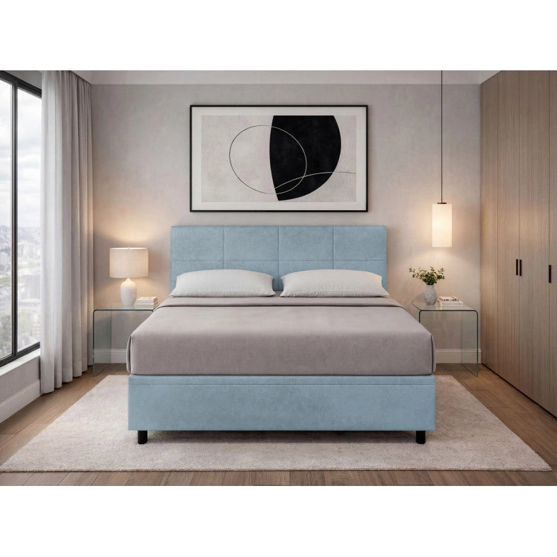 Letto imbottito Matrimoniale 160x190 cm Square - Contenitore,Microfibra,Azzurro