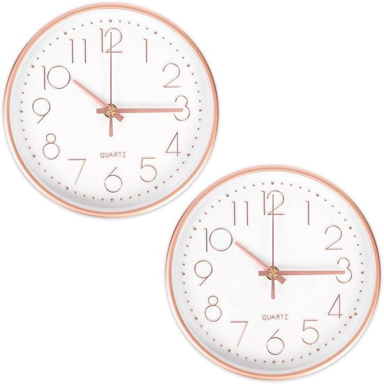 CIMOYBAI 2-pack orologio da parete rotondo in quarzo da 20 cm, non ticchettante, 8 pollici moderno, silenzioso, adatto per ufficio, soggiorno, camera da letto, cucina, scuola e camera dei bambini (roségoud)