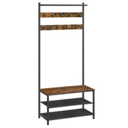 Appendiabiti da ingresso 322 x 64 x 180 cm con panca e ripiano per scarpe 9 ganci rimovibili asta appendiabiti per ingresso/camera da letto stile industriale marrone rustico e nero 12_0006391