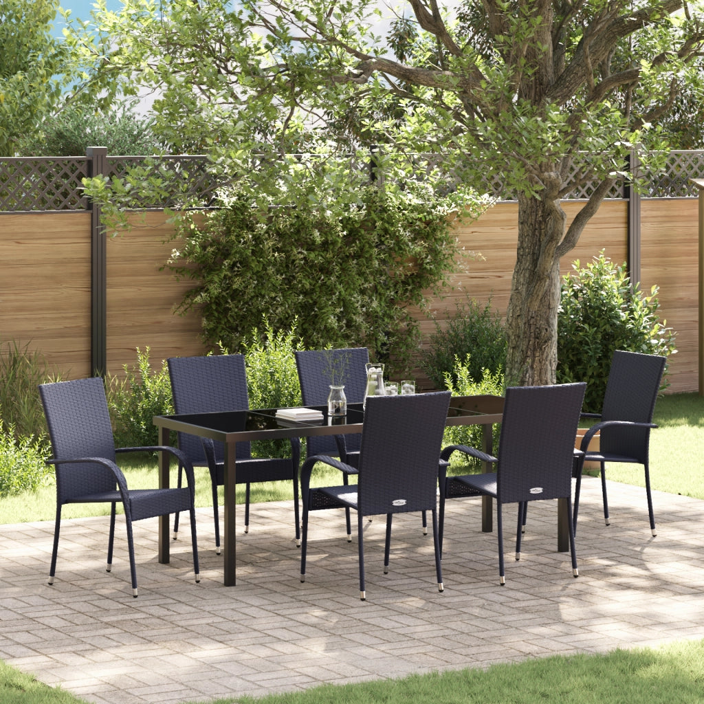 Set da Pranzo da Giardino da 7 Pezzi Rattan Poli Nero