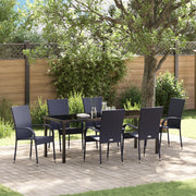 Set da Pranzo da Giardino da 7 Pezzi Rattan Poli Nero