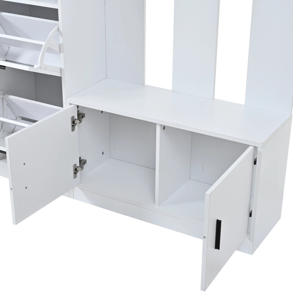 Mobile guardaroba da ingresso con scarpiera, specchio e panca in pannello MDF bianco salvaspazio