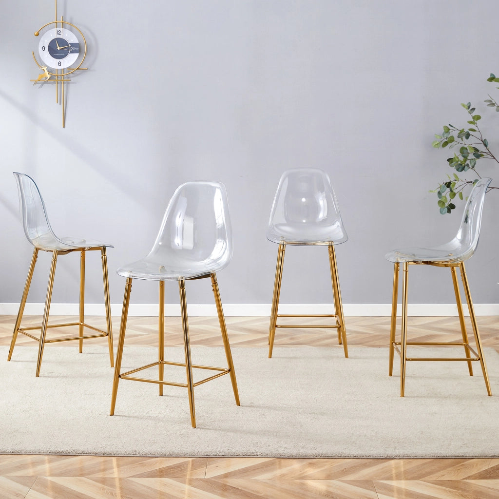 Sgabello da bar trasparente con struttura in metallo e poggiapiedi, design moderno in plastica oro 68.5 × 48.0 × 47.0 cm