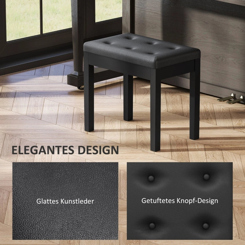 Panchetta per pianoforte con contenitore in pelle rigenerata gambe in legno nero 55 × 34 × 50 cm