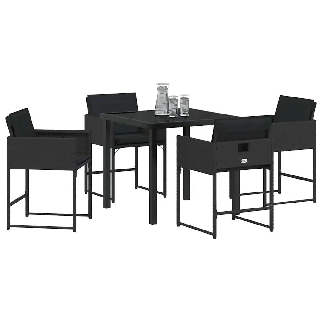 Set da Pranzo per Giardino 5 pcs Nero polyrattan
