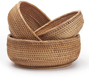 Cestelli di Rattan per Archiviazione con Scudi di Frutta intrecciati e Porta Chiavi di Rattan Stacking per Tavolo Cucina Set di 3 Naturale