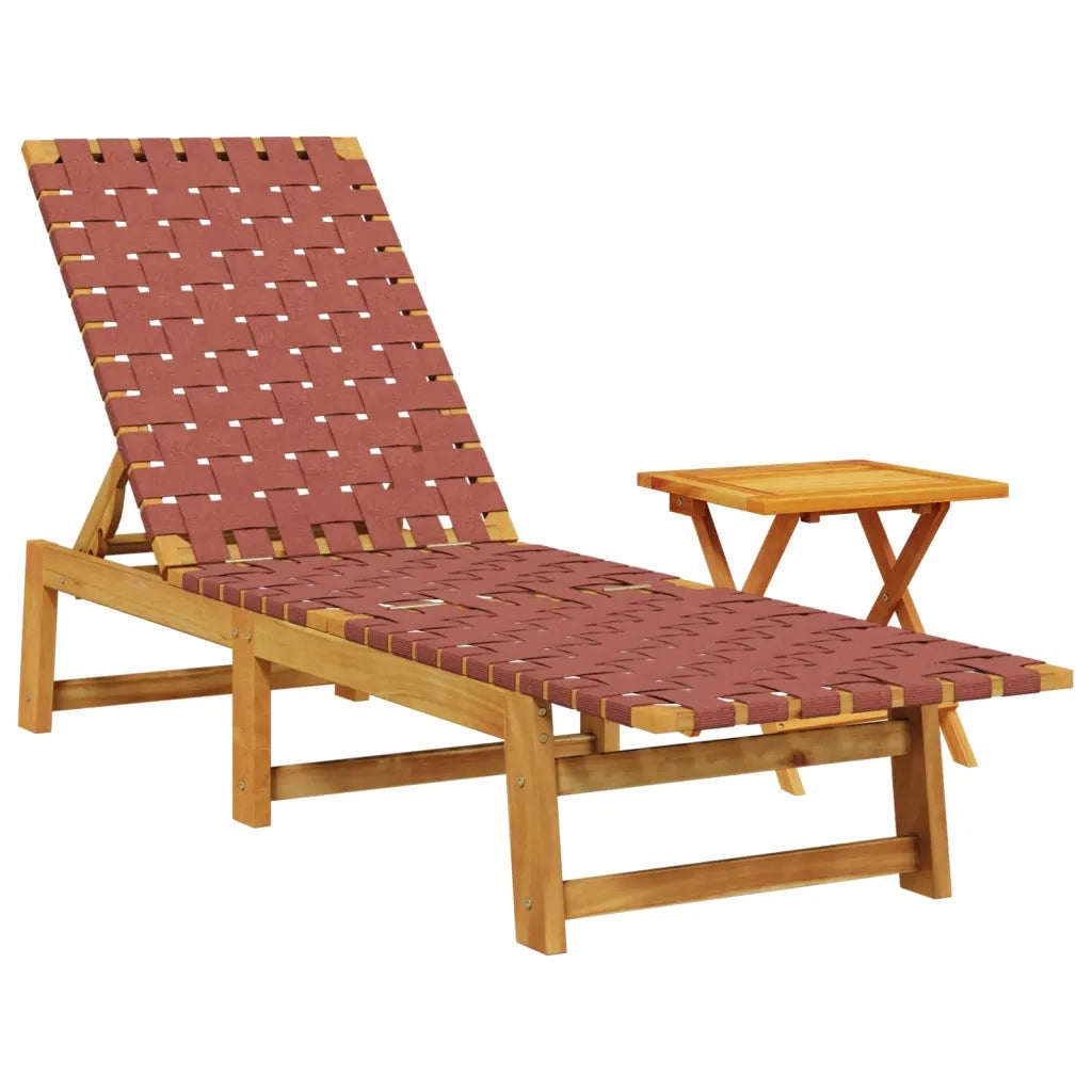 Lettino Prendisole Tavolino Rosso Legno Massello Acacia Tessuto