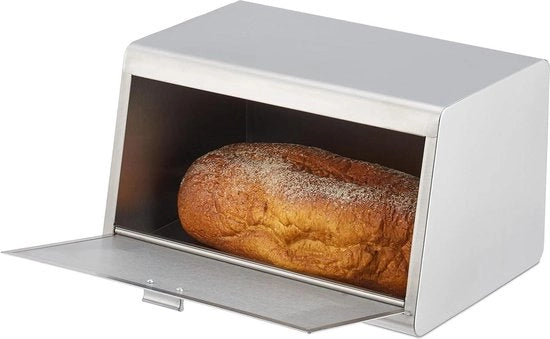 Contenitore per pane in acciaio inox HxLxP 205-345-235 metallico contenitore per pane da cucina da banco d'angolo argento