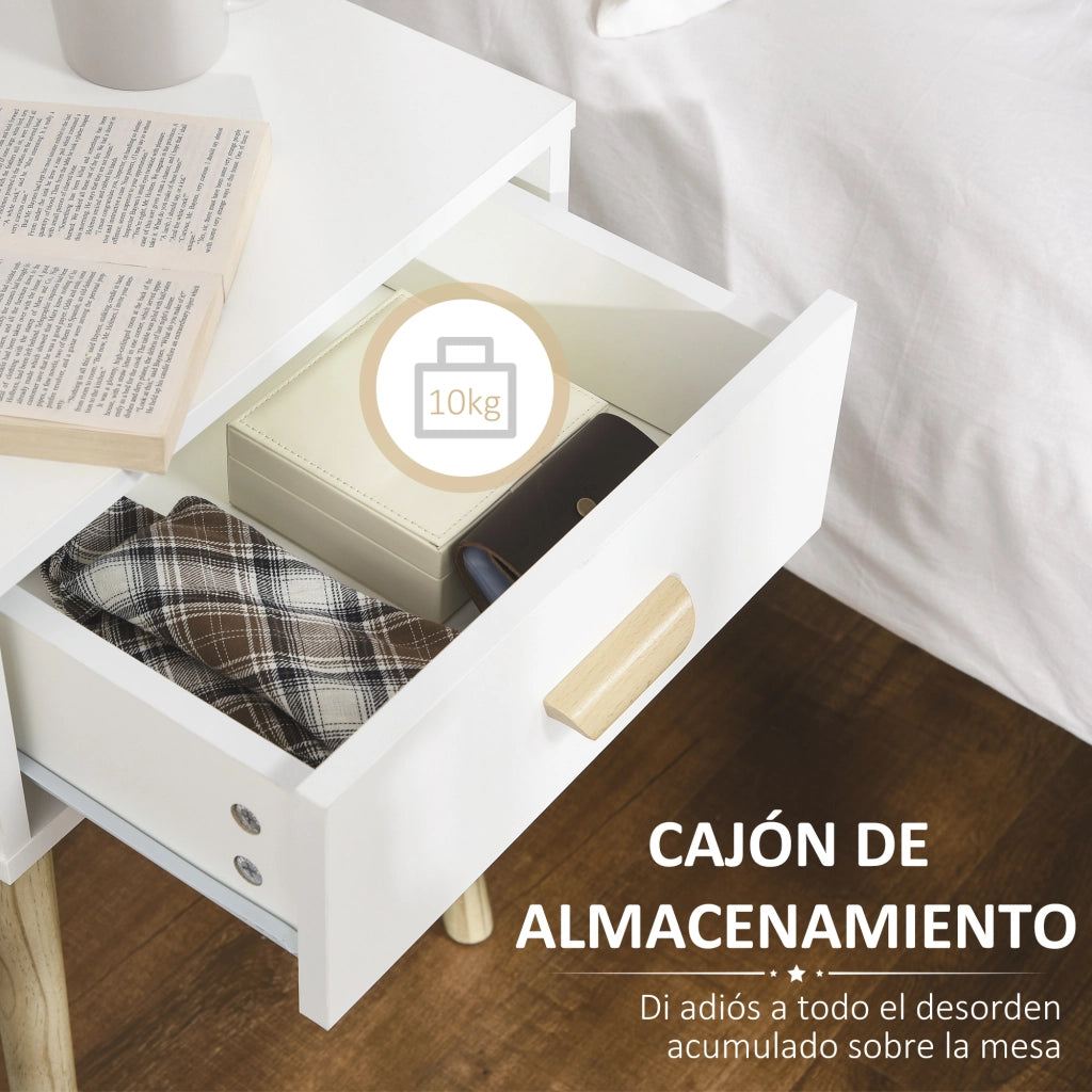 Comodino con Cassetto ¨C Zephmum ¨C Legno 40.5x30.5x60 cm Bianco