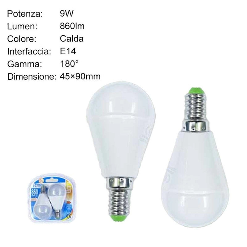 2 PZ Lampadina A Led, Lampadina E14 P45 G45 9W Luce Calda 860 Lumen 3000K