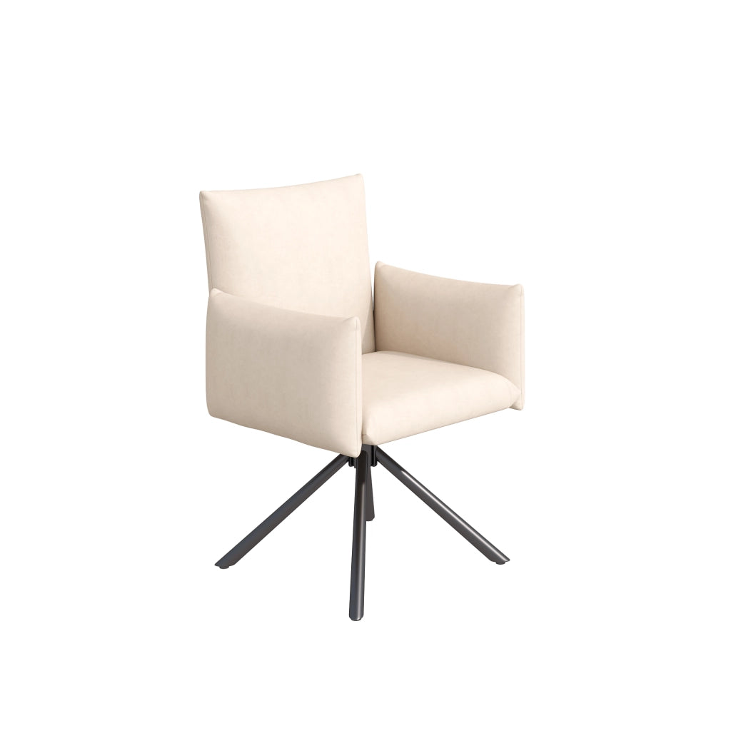 Sedie da pranzo girevoli a 360°, 6 pezzi in velluto beige con braccioli imbottiti e schienale ergonomico