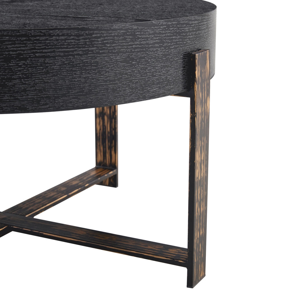 Tavolino laterale rotondo ? 68 x 39 cm con struttura stabile; MDF e metallo nero