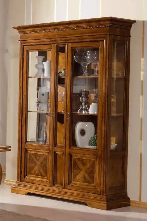 Vetrina 2 porte in legno con intarsi noce bassano l.146 p.53 h. 213 - Mobili 2G