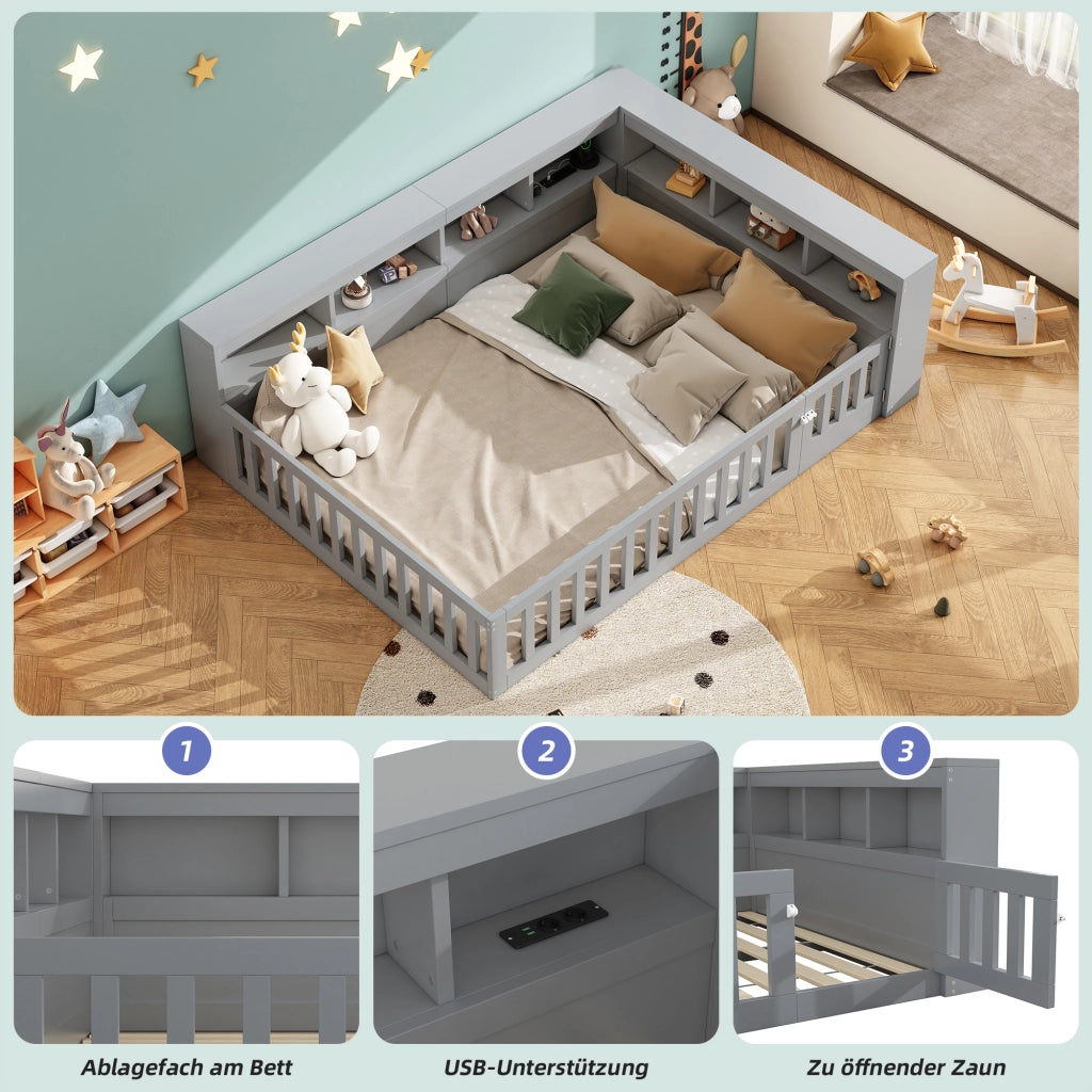 LETTO DA GIORNO 140x200 cm Grigio in truciolare e MDF con stivaggio laterale