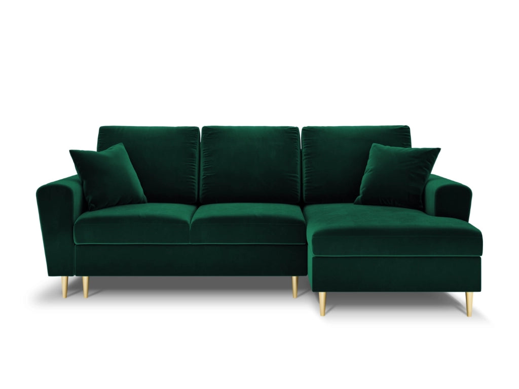 Cosmopolitan Design - Divano convertibile angolare destro con contenitore "Kyoto" 4 posti in velluto verde bottiglia 