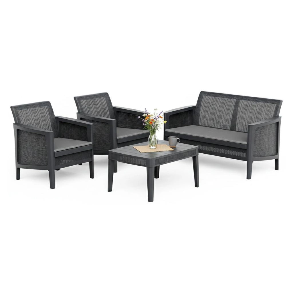Salottino Outdoor Geneva, set Salotto da Esterno 4 Posti, Nero Antracite