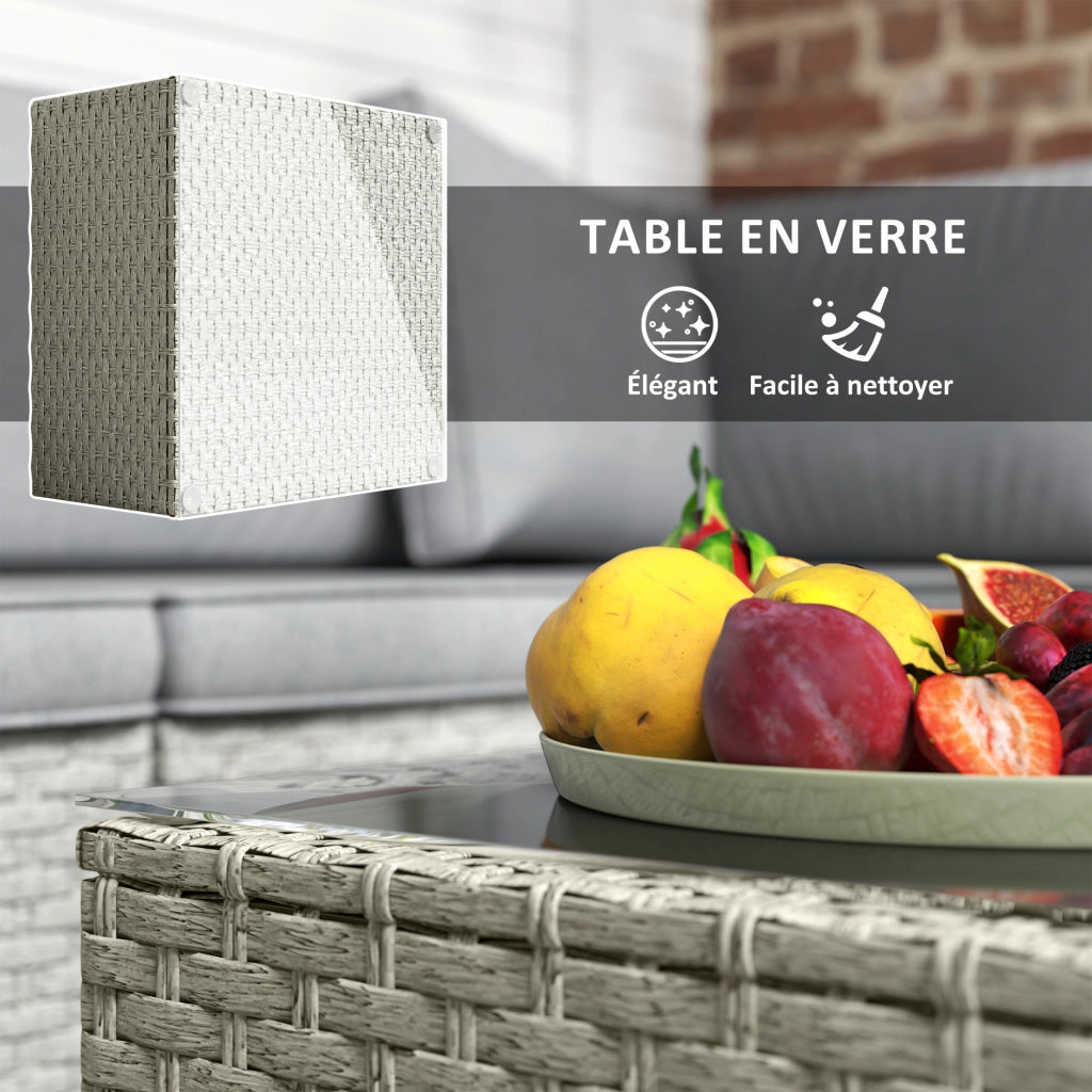 Set da giardino modulabile 6 persone ¨C zephmum ¨C polyrattan marrone con vetro