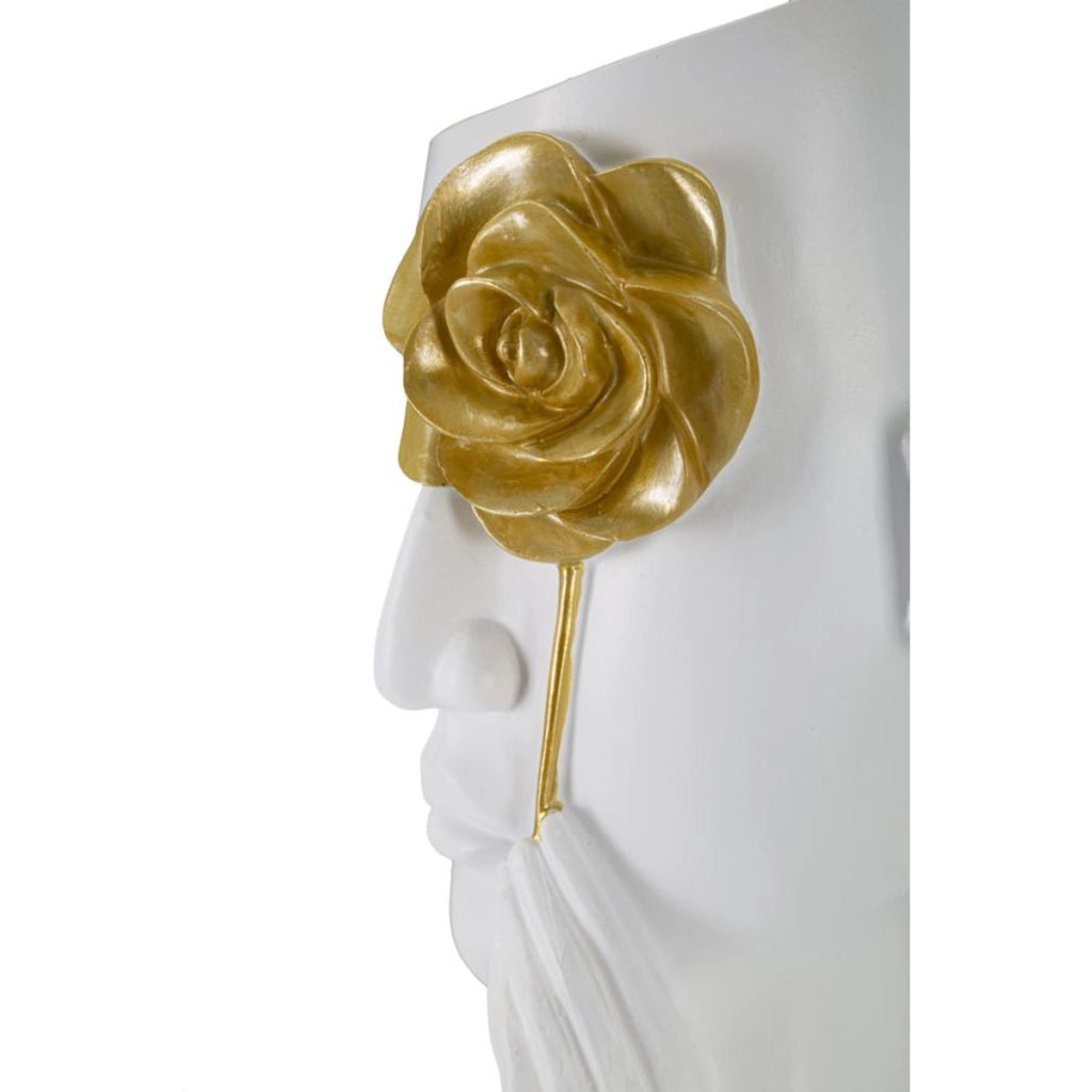 Vaso Decorativo Viso 21, Bianco, Poliestere, 14x13x27 cm