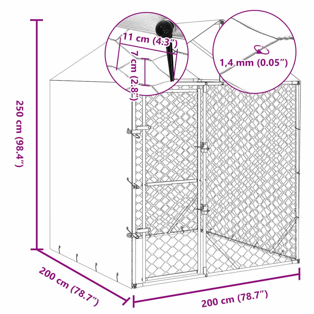 Cuccia/gabbia/recinto/zaino per animali da esterno con tetto argentato 2 x 2 x 2,5 m Argento 02_0041896