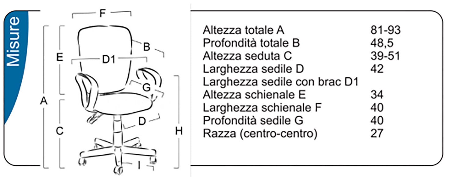 Sedia Poltrona Operativa da Ufficio in Tessuto Tosini Seattle Blu e Nera