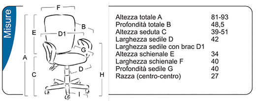Sedia Poltrona Operativa da Ufficio in Tessuto Tosini Seattle Blu e Nera