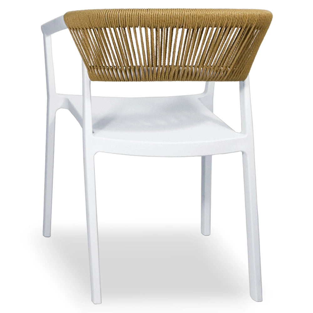 Sedie da Bar Sety in plastica bianca con schienale curvo a corda beige